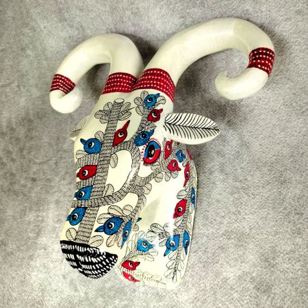 White Ram Head Handcrafted Wooden Wall Art
